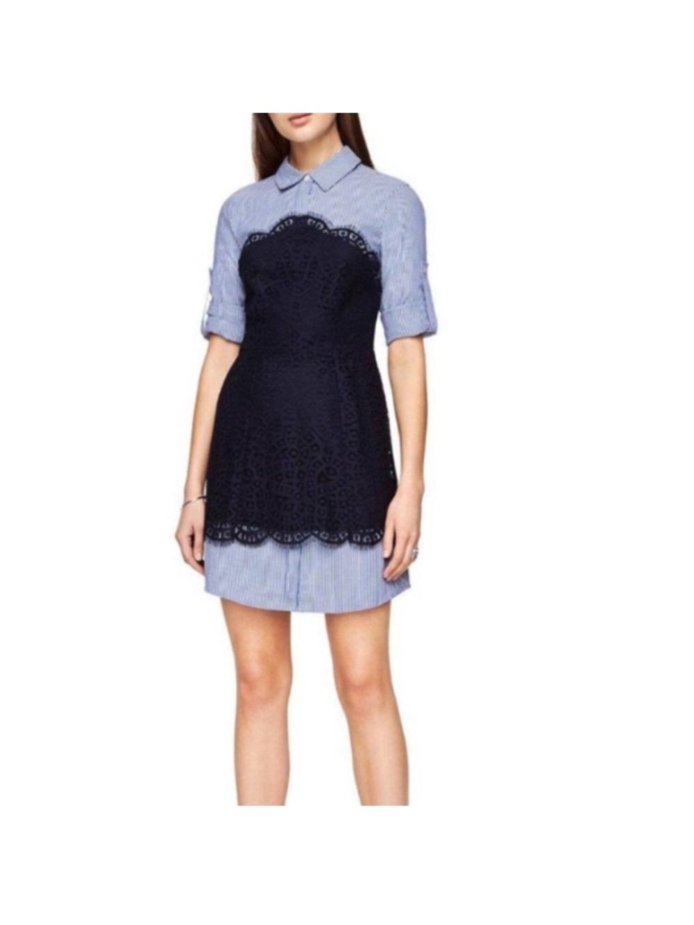 NWT BCBGMaxAzria Blue-and-Navy Lace Shirt Dress, Size 12